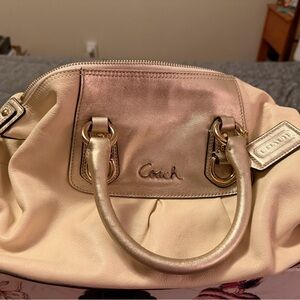 Coach Cream Leather Satchel with Gold Accents